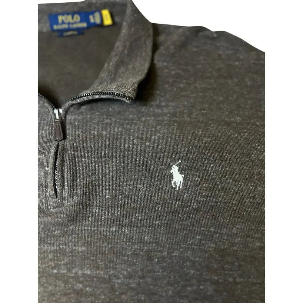 Polo Ralph‎ Lauren Sweater XL TG Brown Heather 1/4 Zip Estate Rib Pullover
